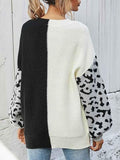 Ladies Black and White V Neck Jumpers Leopard Print Sweater