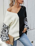 Ladies Black and White V Neck Jumpers Leopard Print Sweater