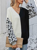 Ladies Black and White V Neck Jumpers Leopard Print Sweater