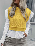 Women's Cropped Cable Knit Vest Solid Sleeveless Sweater Top