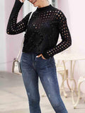 Women's Crochet Pom Pom Cable Knit Sweater with Holes