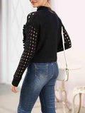 Women's Crochet Pom Pom Cable Knit Sweater with Holes