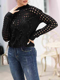 Women's Crochet Pom Pom Cable Knit Sweater with Holes