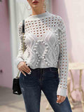 Women's Crochet Pom Pom Cable Knit Sweater with Holes