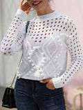 Women's Crochet Pom Pom Cable Knit Sweater with Holes