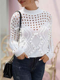 Women's Crochet Pom Pom Cable Knit Sweater with Holes