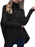 Women's Turtleneck Jumper Solid Oversized Ribbed Asymmetrical Hem Sweater