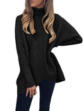 Women's Turtleneck Jumper Solid Oversized Ribbed Asymmetrical Hem Sweater