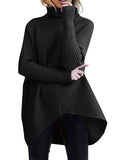 Women's Turtleneck Jumper Solid Oversized Ribbed Asymmetrical Hem Sweater