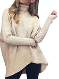Women's Turtleneck Jumper Solid Oversized Ribbed Asymmetrical Hem Sweater