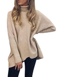 Women's Turtleneck Jumper Solid Oversized Ribbed Asymmetrical Hem Sweater