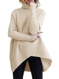 Women's Turtleneck Jumper Solid Oversized Ribbed Asymmetrical Hem Sweater