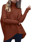 Women's Turtleneck Jumper Solid Oversized Ribbed Asymmetrical Hem Sweater