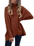Women's Turtleneck Jumper Solid Oversized Ribbed Asymmetrical Hem Sweater