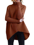 Women's Turtleneck Jumper Solid Oversized Ribbed Asymmetrical Hem Sweater