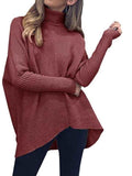 Women's Turtleneck Jumper Solid Oversized Ribbed Asymmetrical Hem Sweater