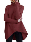 Women's Turtleneck Jumper Solid Oversized Ribbed Asymmetrical Hem Sweater