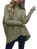 Women's Turtleneck Jumper Solid Oversized Ribbed Asymmetrical Hem Sweater