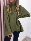 Women's Turtleneck Jumper Solid Oversized Ribbed Asymmetrical Hem Sweater