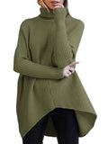 Women's Turtleneck Jumper Solid Oversized Ribbed Asymmetrical Hem Sweater
