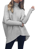Women's Turtleneck Jumper Solid Oversized Ribbed Asymmetrical Hem Sweater