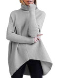 Women's Turtleneck Jumper Solid Oversized Ribbed Asymmetrical Hem Sweater