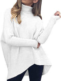 Women's Turtleneck Jumper Solid Oversized Ribbed Asymmetrical Hem Sweater