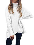 Women's Turtleneck Jumper Solid Oversized Ribbed Asymmetrical Hem Sweater