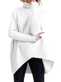 Women's Turtleneck Jumper Solid Oversized Ribbed Asymmetrical Hem Sweater