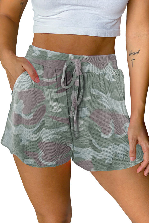 Camo High Waisted Shorts With Pocket Olive