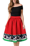 Womens Polka Reindeer Christmas Skirt Crimson