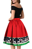 Womens Polka Reindeer Christmas Skirt Crimson