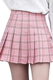 Women's Pleated Plaid High Waisted Mini Skirt Pink