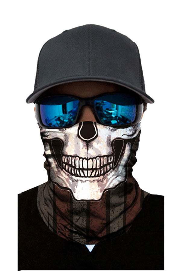 Unisex Skull Print Windproof Neck Gaiter Headband White