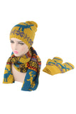 Reindeer&Snowflake Knit Christmas Beanie Gloves&Scarf 3Ps Set Yellow