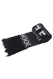 Fringe Trim Reindeer Snowflake Knit Christmas Scarf Black