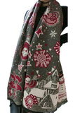 Fringe Trim Sweet Snowy Night Print Christmas Shawl Scarf Gray