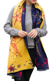 Fringe Trim Color Block Snowflake Christmas Shawl Scarf Yellow