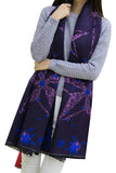 Fringe Trim Snowflake Christmas Shawl Scarf Navy Blue