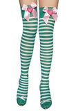 Green Cute Womens Bow Stripe Stockings Christmas Accessory