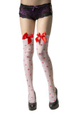 Cute Bows Heart Print Thigh High Christmas Stockings White