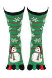Cute Snowman Print Striped Christmas Tube Toe Socks Green