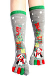 Cute Penguin&Present Print Christmas Tube Toe Socks Gray