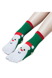 Cute Snowman Print Color Block Christmas Toe Socks Dark Green