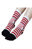 Cute Letter Print Color Block Striped Christmas Toe Socks Dark Red