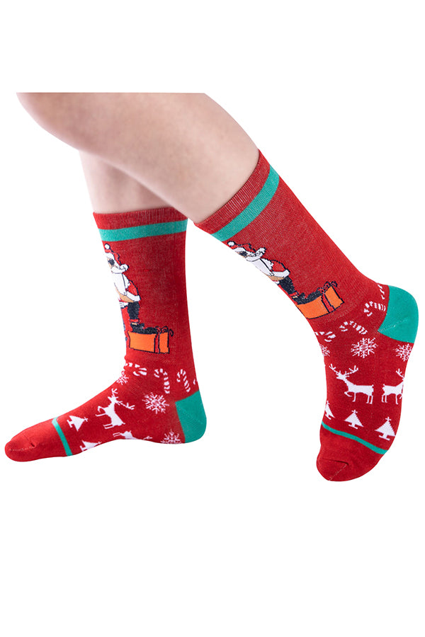Funny Cool Santa Print Christmas Tube Chaussettes Rouge