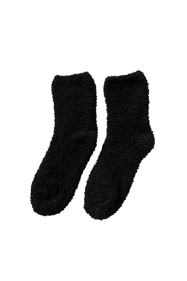 Women's Solid Floor Warm Crew Fuzzy Socks Black