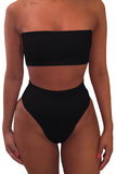 Sexy Bandeau High Waisted Bikini Bottoms Set Two Piece Swimsuits Black