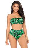Tropical Print Bandeau Top High Waisted Bikini Set Oliver Green