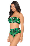 Tropical Print Bandeau Top High Waisted Bikini Set Oliver Green